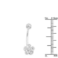 Belly Button Ring 14K White Gold With Flower 0.62 Diamond -Its Hot Jewelry Shop belly button rings gold diamond belly ring flower 062 p 6270 rulerwh