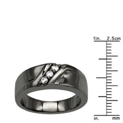 14K Black Plated Gold 3 Stone Anniversary Ring Diamond Men's Wedding Band 0.15ct -Its Hot Jewelry Shop black 14k gold 3 stone anniversary ring diamond mens wedding band 015ct ruler