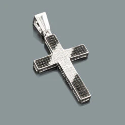 Black And White Diamond Cross Pendant 0.51ct Silver