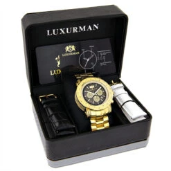 Black Dial Luxurman Diamond Watch 0.75ct Yellow Gold Plated Escalade -Its Hot Jewelry Shop black dial luxurman diamond watch 075ct yellow gold plated escalade box