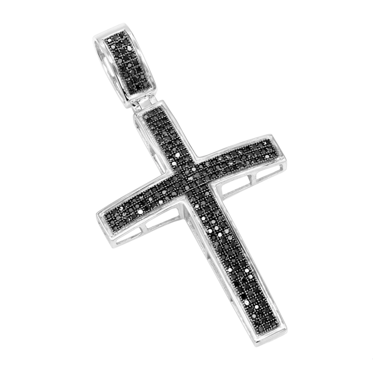 2 Inch Black Diamond Cross Pendant 10K White Gold 0.85ct 3 2 Inch Black Diamond Cross Pendant 10K White Gold 0.85ct
