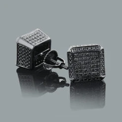 Black Diamond Cube Earrings 0.50ct Silver Black PVD