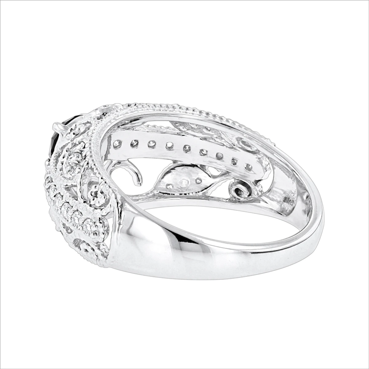 Antique White Black Diamond Engagement Ring With Filigree 1.2ct 14K White Gold 6 Antique White Black Diamond Engagement Ring With Filigree 1.2ct 14K White Gold - Image 4