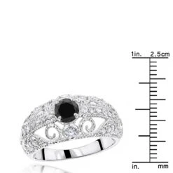 Antique White Black Diamond Engagement Ring With Filigree 1.2ct 14K White Gold 12 Antique White Black Diamond Engagement Ring With Filigree 1.2ct 14K White Gold -Its Hot Jewelry Shop black diamond engagement ring 116ct 14k gold p 45921 rulerwh