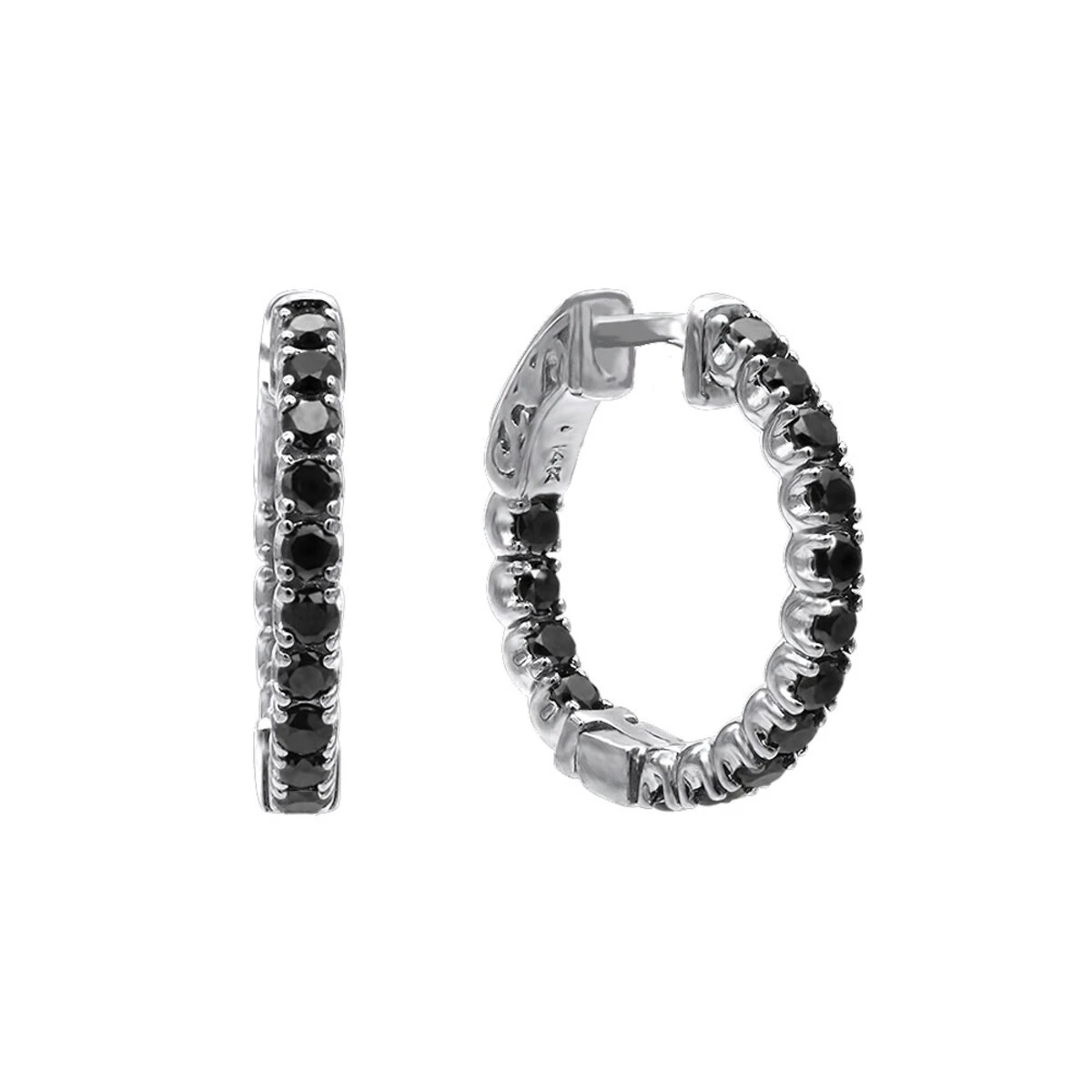 14K Black Plated Gold Black Diamond Hoop Earrings 1.93ct 5 14K Black Plated Gold Black Diamond Hoop Earrings 1.93ct - Image 3