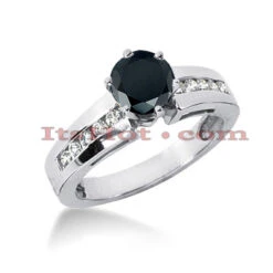 Unique 14K White Gold Engagement Black Diamond Ring 0.82ct