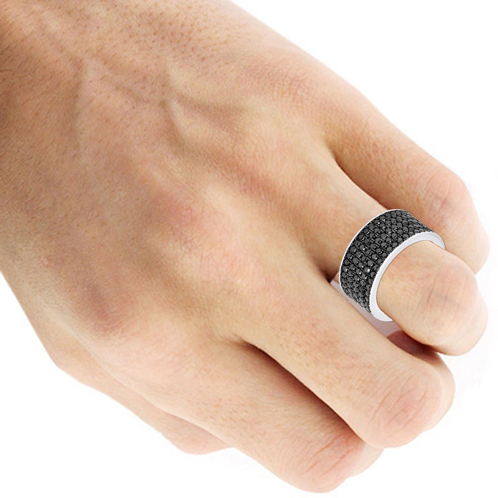 Black Diamond Wedding Ring 10K White Gold Men's Eternity Band By Luxurman 4 Carats 9 Black Diamond Wedding Ring 10K White Gold Men's Eternity Band By Luxurman 4 Carats - Image 7