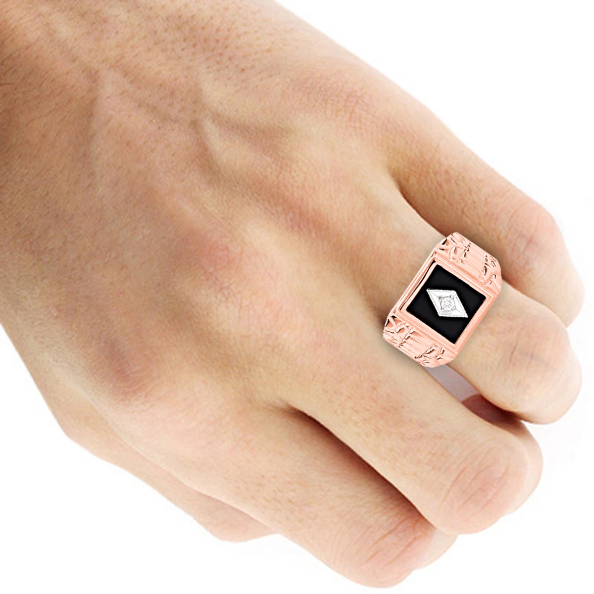 Black Onyx And Diamond 14K Rose Gold Men's Ring 0.10ct 5/8 In (16mm) 7 Black Onyx And Diamond 14K Rose Gold Men's Ring 0.10ct 5/8 In (16mm) - Image 5