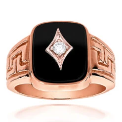 Men's 14K Yellow Gold Black Onyx And 0.10ct Diamond Designer Band -Its Hot Jewelry Shop black onyx and diamond rings 14k gold mens ring 010ct p 6394 ro