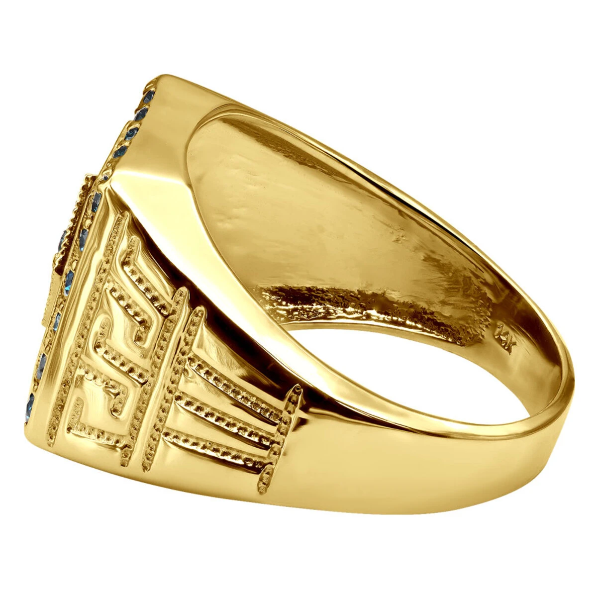 14K White Gold Unique Black Onyx & Blue Diamonds Statement Ring For Men 1.7 Carats 7 14K White Gold Unique Black Onyx & Blue Diamonds Statement Ring For Men 1.7 Carats - Image 5