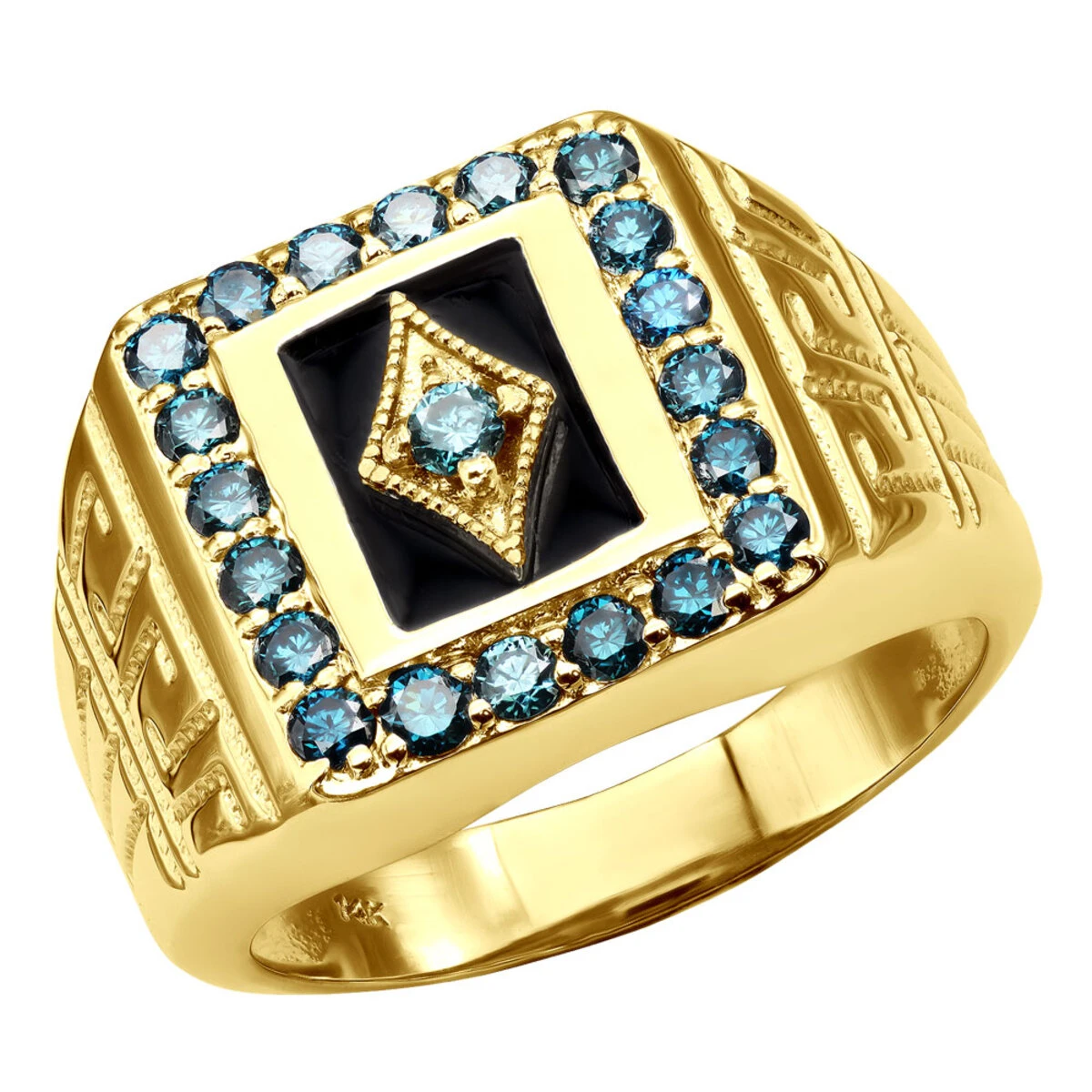 14K White Gold Unique Black Onyx & Blue Diamonds Statement Ring For Men 1.7 Carats 4 14K White Gold Unique Black Onyx & Blue Diamonds Statement Ring For Men 1.7 Carats - Image 2