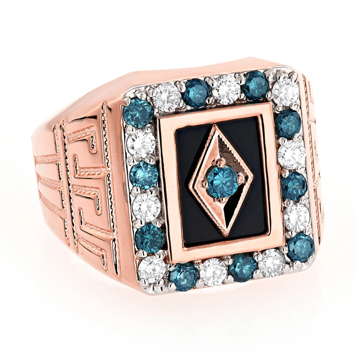 Black Onyx And Diamond 14K White Gold Men's White Blue Diamond Ring 1.68ct 5 Black Onyx And Diamond 14K White Gold Men's White Blue Diamond Ring 1.68ct - Image 3