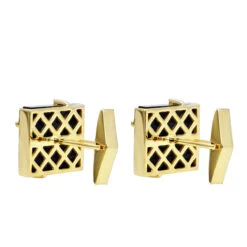 Black Onyx And Diamonds 14K Yellow Gold Men's Cufflinks -Its Hot Jewelry Shop black onyx and diamonds 14k gold mens cufflinks backye