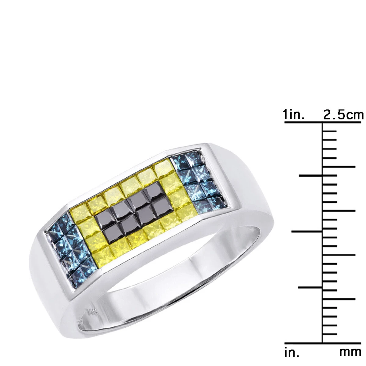 Unique Men's Wedding Bands 14K White Gold Black Blue Yellow Diamonds Ring 6 Unique Men's Wedding Bands 14K White Gold Black Blue Yellow Diamonds Ring - Image 4