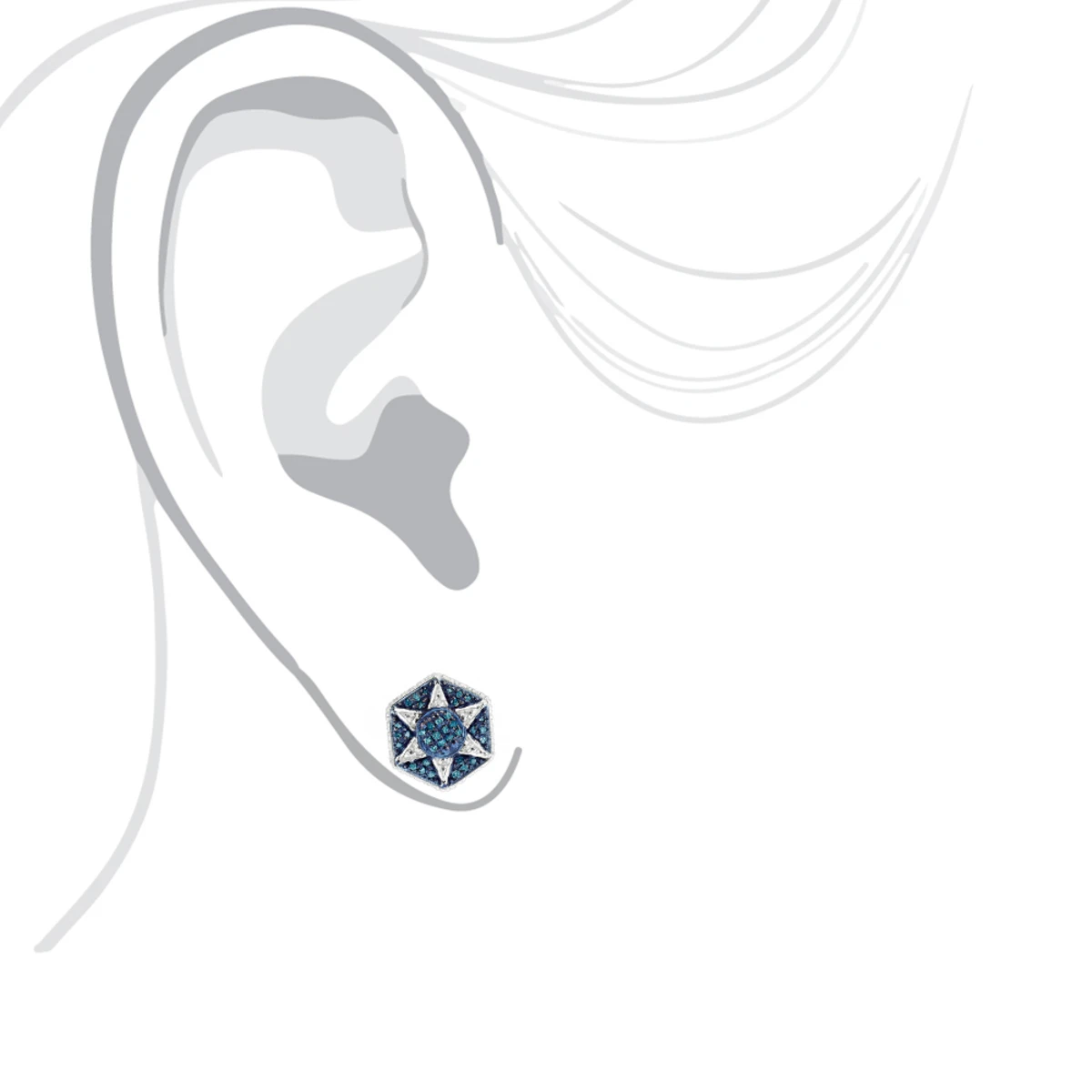 Blue Diamond Star Earrings 0.3ct Sterling Silver 5 Blue Diamond Star Earrings 0.3ct Sterling Silver - Image 3