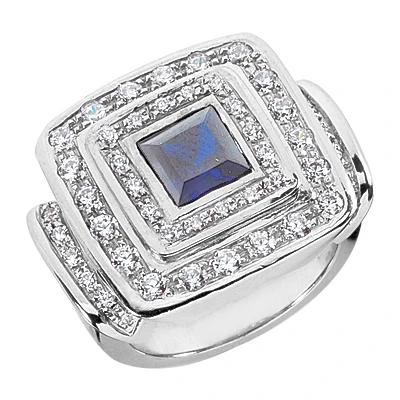 Blue Sapphire Cocktail Ring With Diamonds 14K White Gold 0.90ctd 1.25cts 3 Blue Sapphire Cocktail Ring With Diamonds 14K White Gold 0.90ctd 1.25cts