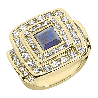 Blue Sapphire Cocktail Ring With Diamonds 14K White Gold 0.90ctd 1.25cts 4 Blue Sapphire Cocktail Ring With Diamonds 14K White Gold 0.90ctd 1.25cts - Image 2