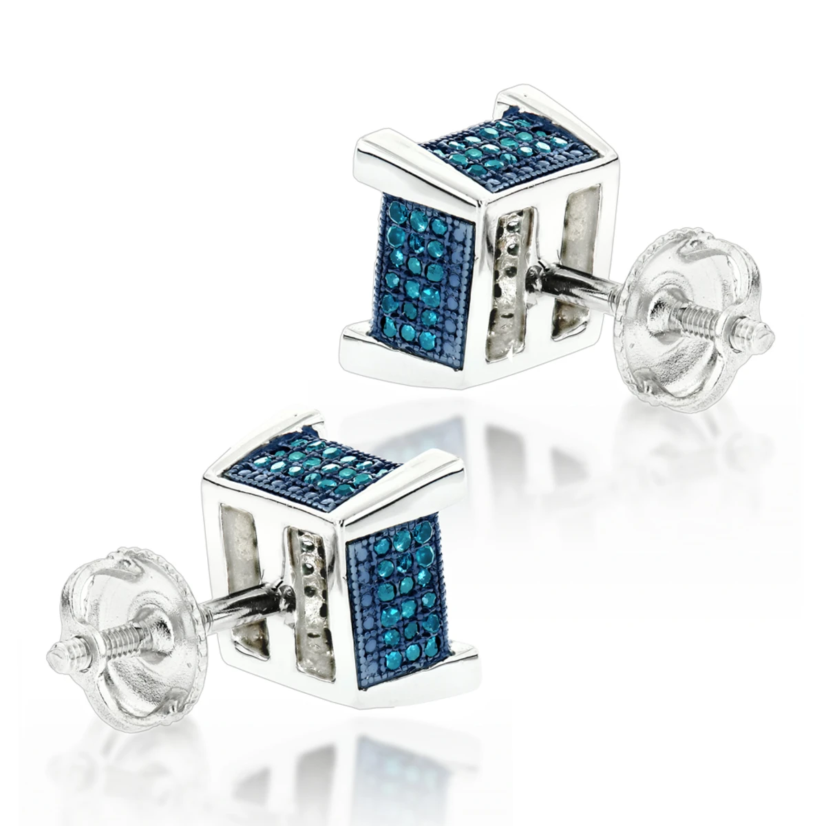 Blue White Diamond Earrings Studs 0.61ct Sterling Silver 4 Blue White Diamond Earrings Studs 0.61ct Sterling Silver - Image 2