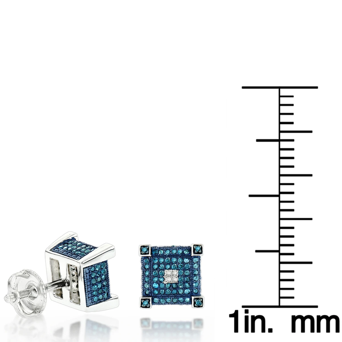 Blue White Diamond Earrings Studs 0.61ct Sterling Silver 6 Blue White Diamond Earrings Studs 0.61ct Sterling Silver - Image 4