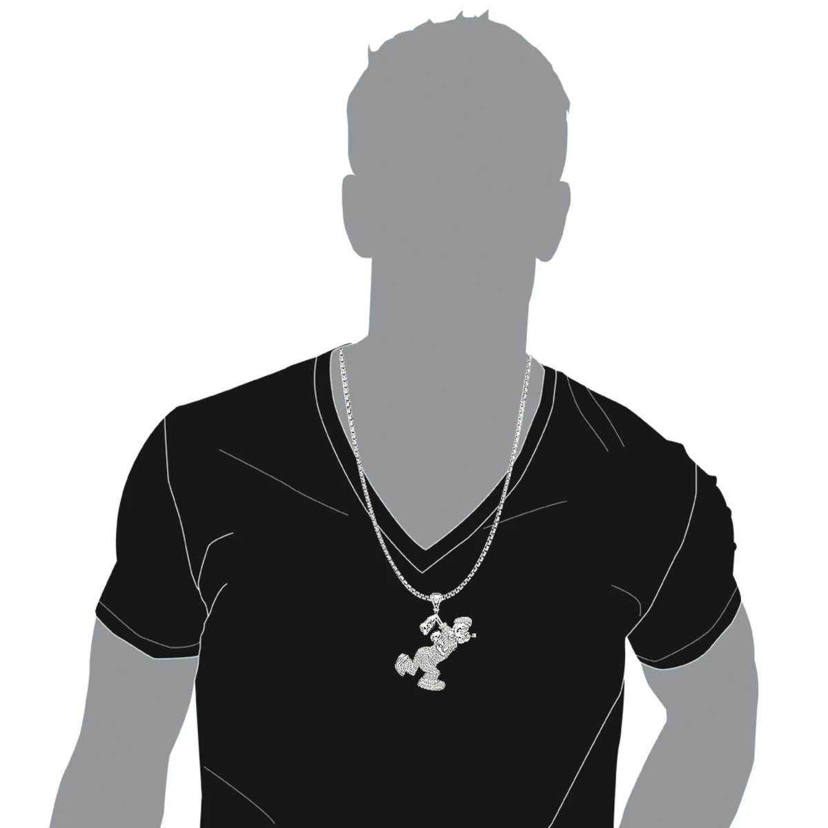 Real Diamond Popeye Pendant For Men In Sterling Silver 4ct 5 Real Diamond Popeye Pendant For Men In Sterling Silver 4ct - Image 3