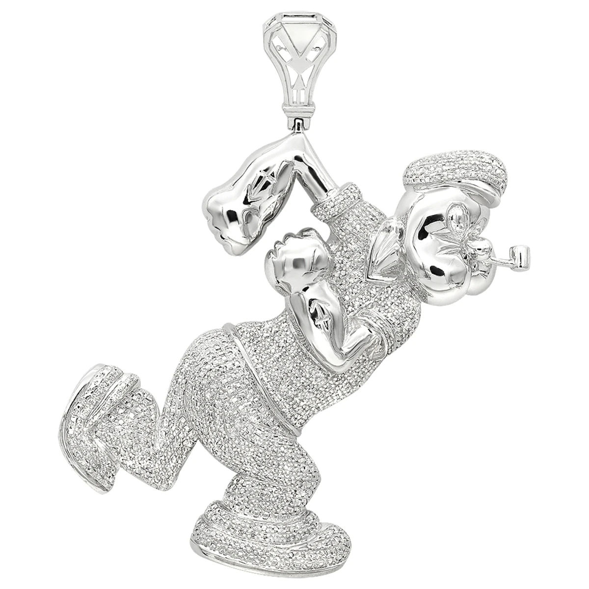 Real Diamond Popeye Pendant For Men In Sterling Silver 4ct 3 Real Diamond Popeye Pendant For Men In Sterling Silver 4ct