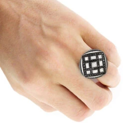 Celebrity 14K White Gold White Black Diamond Men's Massive Ring 8.65ct -Its Hot Jewelry Shop celebrity 14k gold white black diamond mens massive ring 865ct 3