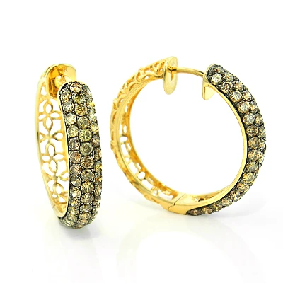 Champagne Diamond Hoop Earrings 3.11ct 14K Yellow Gold 3 Champagne Diamond Hoop Earrings 3.11ct 14K Yellow Gold