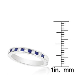 Channel Set Princess Cut Sapphire And Diamond Ring 14K White Gold 0.15ctd, 0.18cts -Its Hot Jewelry Shop channel set princess cut sapphire and diamond ring 14k gold 015ctd 018cts rulerwh