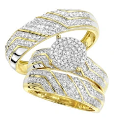 10K Yellow Gold 0.7CT Round Diamond Engagement Ring And Wedding Band Bridal Set