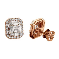 Cluster Diamond Stud Earrings For Men Women Emerald Shape 2 Carats 14K White Gold -Its Hot Jewelry Shop cluster diamond stud earrings for men women emerald shape 2 carats 14k gold 803209 ro