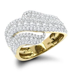 Luxurman Massive Ladies Diamond Wave Cocktail Ring 14K Yellow Gold 1.65ct