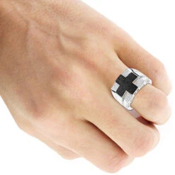 Men's White Black Diamond Ring 0.6ct Sterling Silver Cross Ring -Its Hot Jewelry Shop cross rings mens white black diamond ring 1ct sterling silver 3
