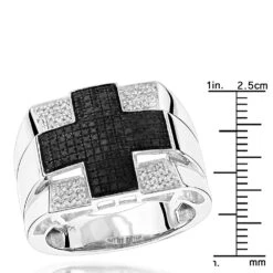 Men's White Black Diamond Ring 0.6ct Sterling Silver Cross Ring -Its Hot Jewelry Shop cross rings mens white black diamond ring 1ct sterling silver ruler