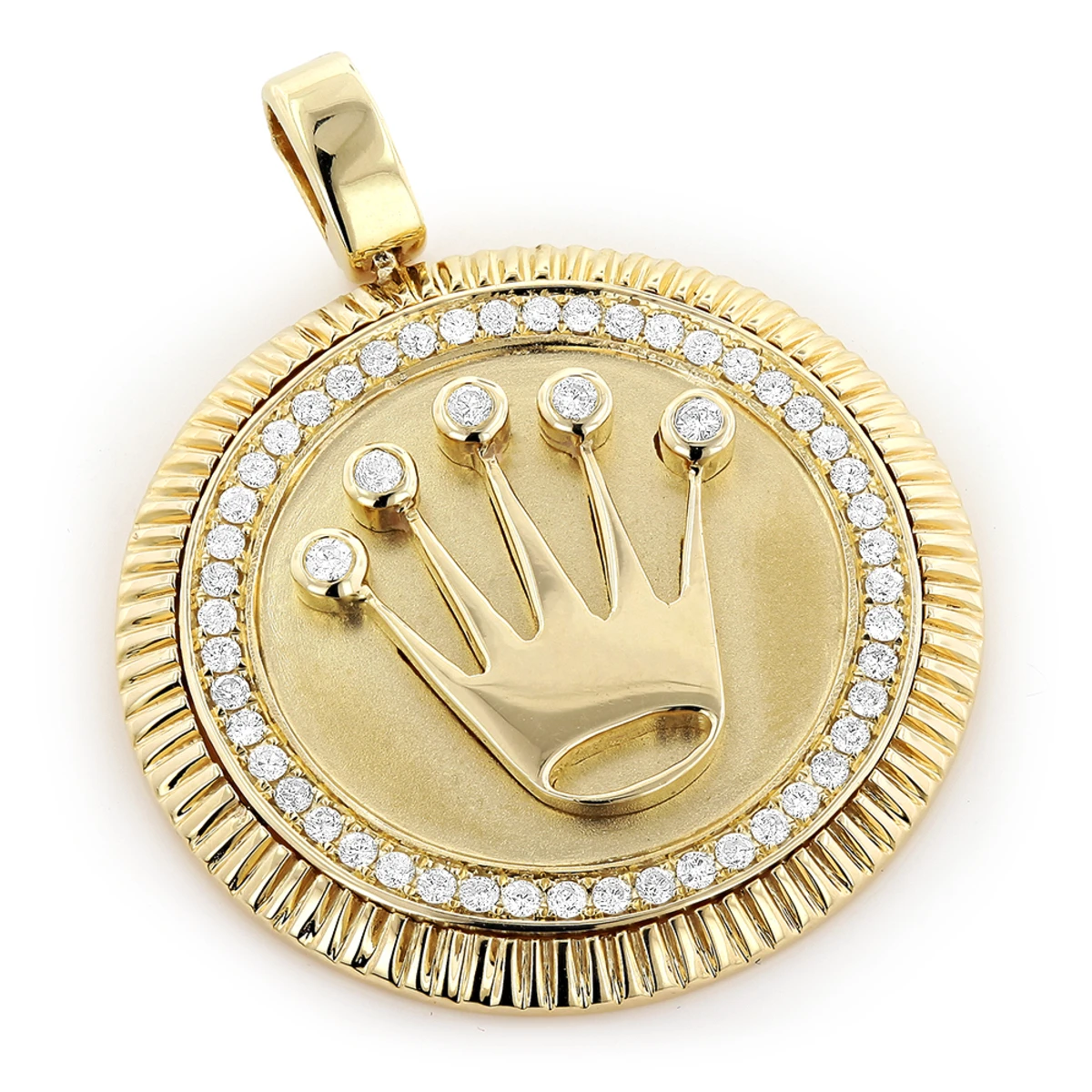 Crown Diamond Pendant 0.95ct Rolex Style Medallion 10K Yellow Gold 3 Crown Diamond Pendant 0.95ct Rolex Style Medallion 10K Yellow Gold