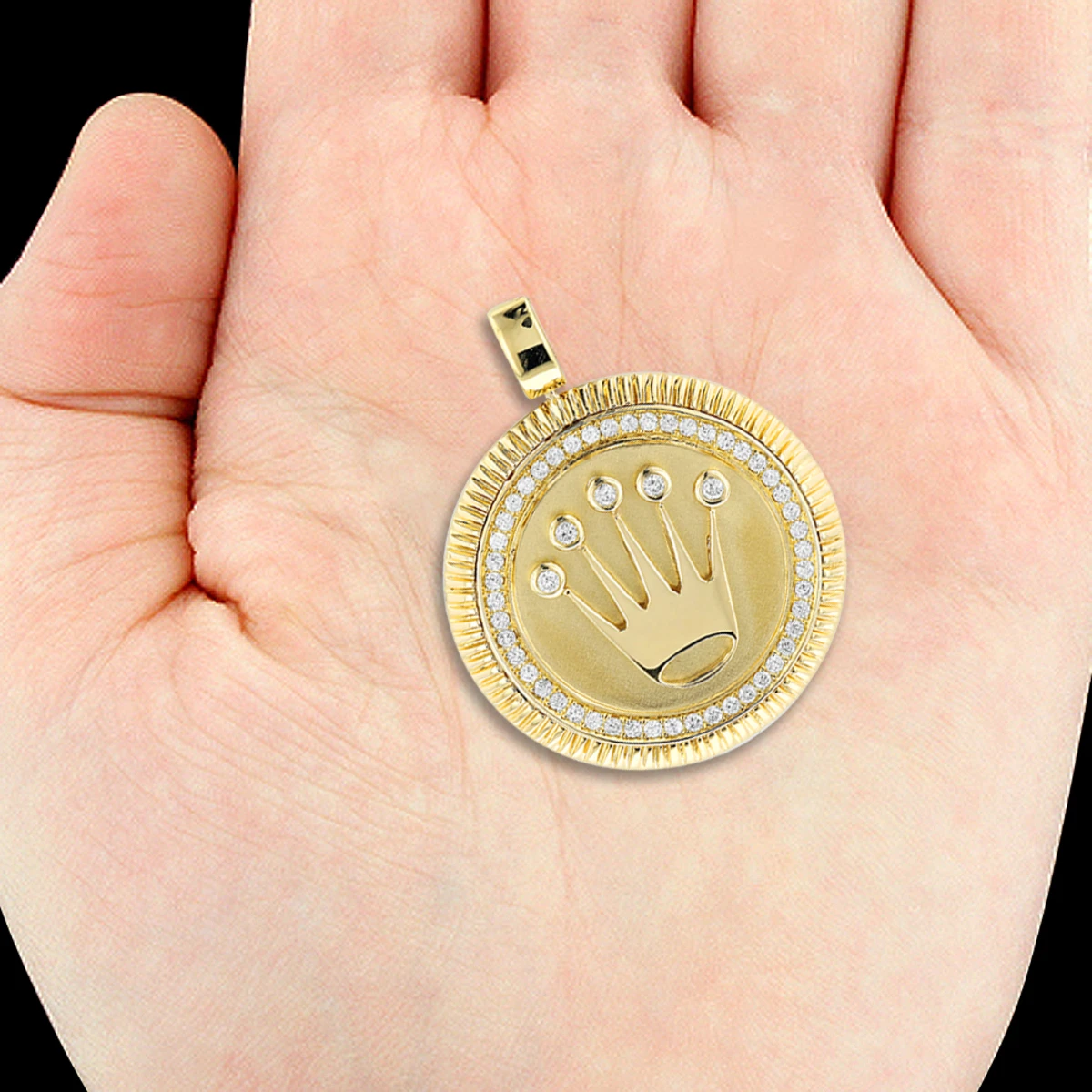 Crown Diamond Pendant 0.95ct Rolex Style Medallion 10K Yellow Gold 6 Crown Diamond Pendant 0.95ct Rolex Style Medallion 10K Yellow Gold - Image 4