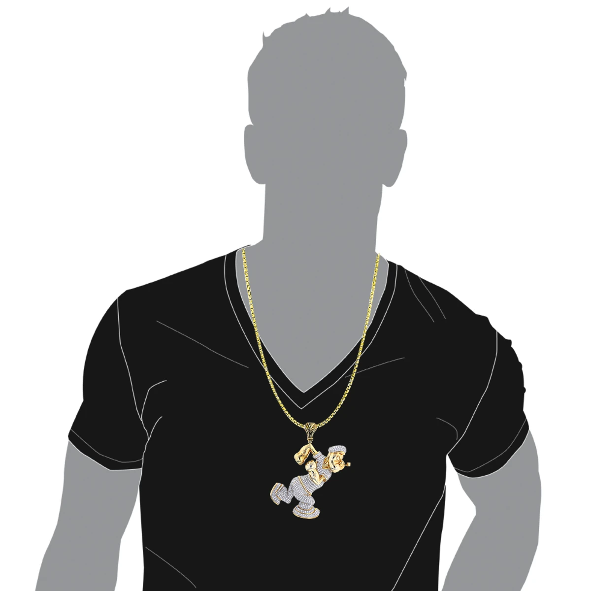 Diamond Popeye Pendant In Sterling Silver 4ct Gold Plated 5 Diamond Popeye Pendant In Sterling Silver 4ct Gold Plated - Image 3