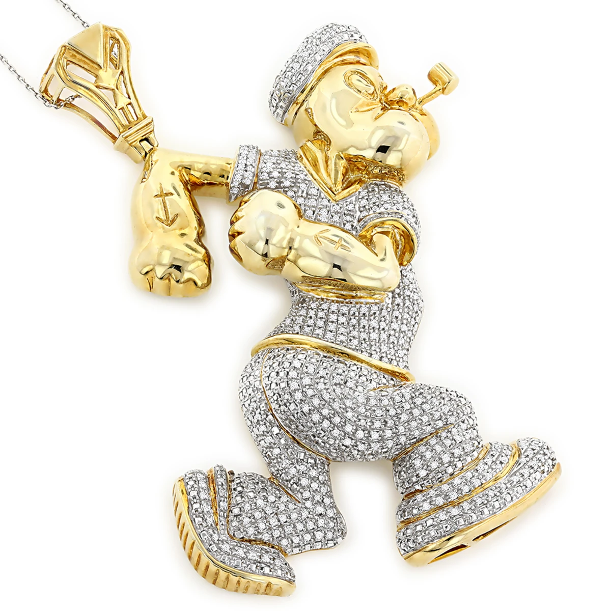 Diamond Popeye Pendant In Sterling Silver 4ct Gold Plated 3 Diamond Popeye Pendant In Sterling Silver 4ct Gold Plated