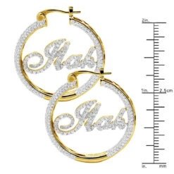 Custom Inside Out Diamond Hoop Earrings With Initials Nameplate 14K Yellow Gold -Its Hot Jewelry Shop custom inside out diamond hoop earrings with initials nameplate 14k gold 100657 ruler yellow