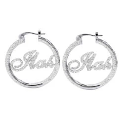 Custom Inside Out Diamond Hoop Earrings With Initials Nameplate 14K Yellow Gold -Its Hot Jewelry Shop custom inside out diamond hoop earrings with initials nameplate 14k gold 100657 white