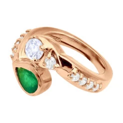 Custom 14K Yellow Gold Diamond Aquamarine Emerald Cocktail Ring For Women -Its Hot Jewelry Shop custom jewelry 14k gold diamond emerald aquamarine cocktail ring for women 018283 back rose