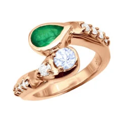 Custom 14K Yellow Gold Diamond Aquamarine Emerald Cocktail Ring For Women -Its Hot Jewelry Shop custom jewelry 14k gold diamond emerald aquamarine cocktail ring for women 018283 rose