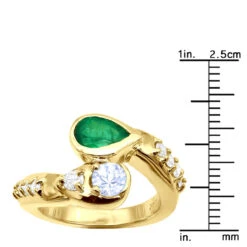 Custom 14K Yellow Gold Diamond Aquamarine Emerald Cocktail Ring For Women -Its Hot Jewelry Shop custom jewelry 14k gold diamond emerald aquamarine cocktail ring for women 018283 ruler yellow