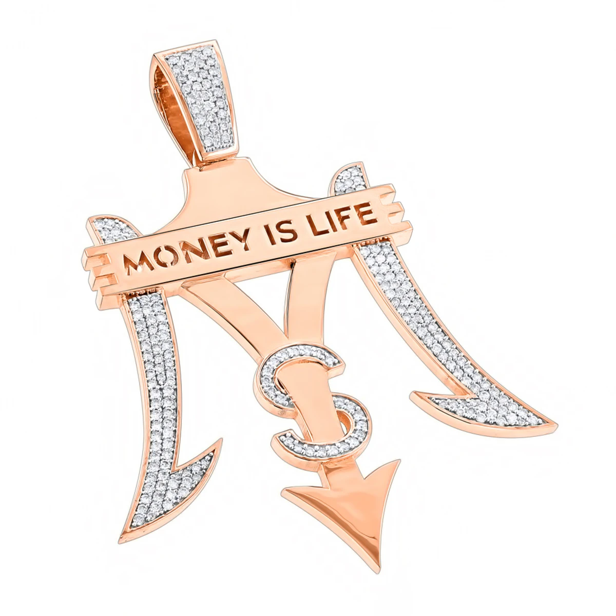 Money Is Life Diamond Pendant For Men 10K Yellow Gold 4ct 5 Money Is Life Diamond Pendant For Men 10K Yellow Gold 4ct - Image 3