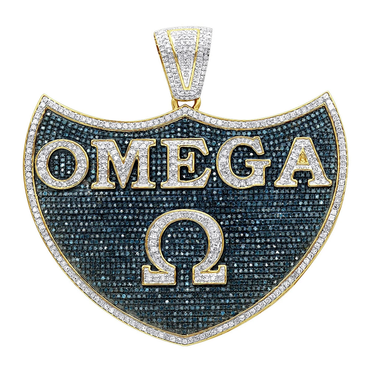 Men's White & Blue Diamonds Pendant 10K White Gold Omega 5.4ct 4 Men's White & Blue Diamonds Pendant 10K White Gold Omega 5.4ct - Image 2