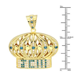 White & Blue Diamond Crown Pendant For Men 14K Yellow Gold -Its Hot Jewelry Shop custom made jewelry white blue diamond crown pendant for men in 14k gold rulerye