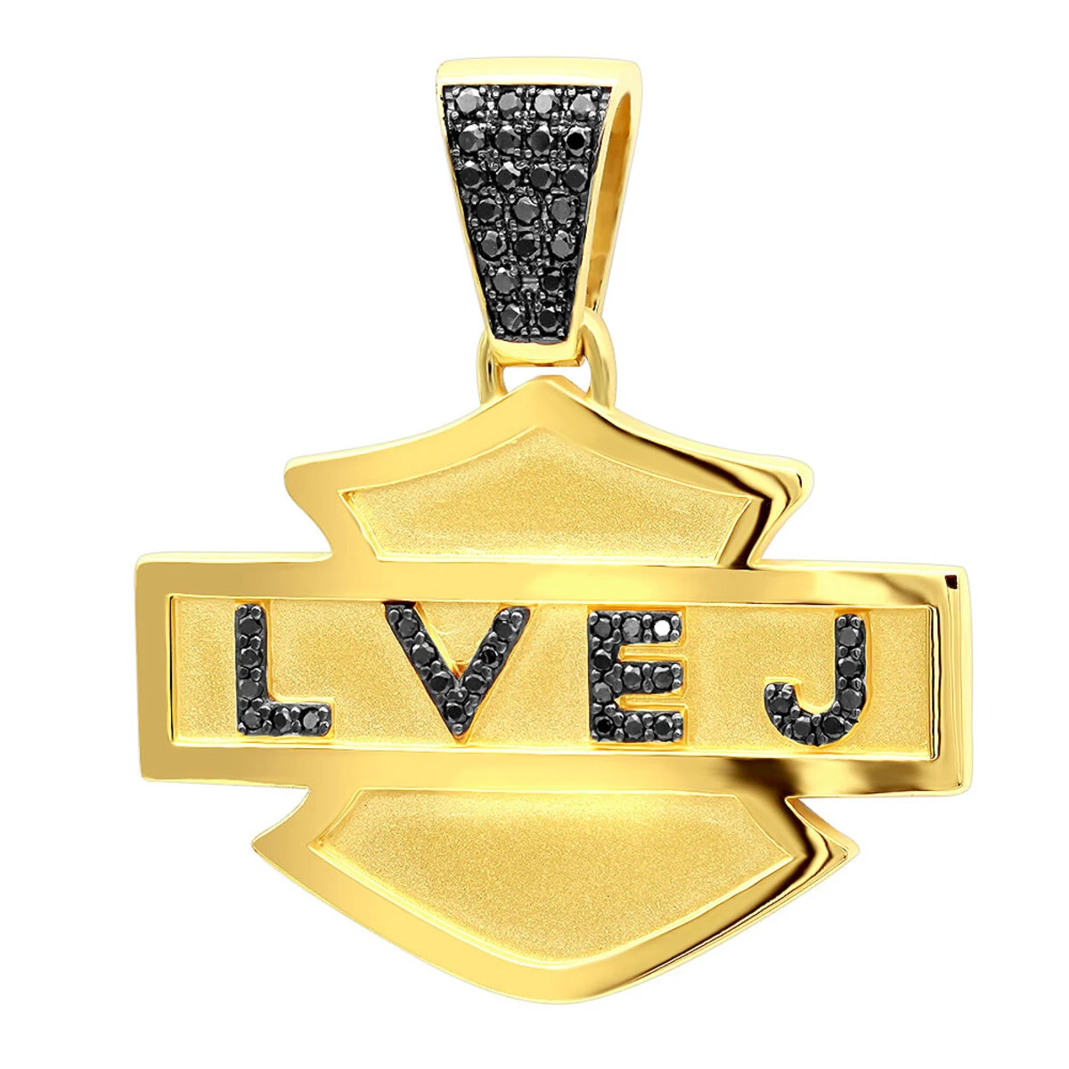 Logo Name Black Diamond Pendant For Men 14K Yellow Gold 0.55ct 3 Logo Name Black Diamond Pendant For Men 14K Yellow Gold 0.55ct