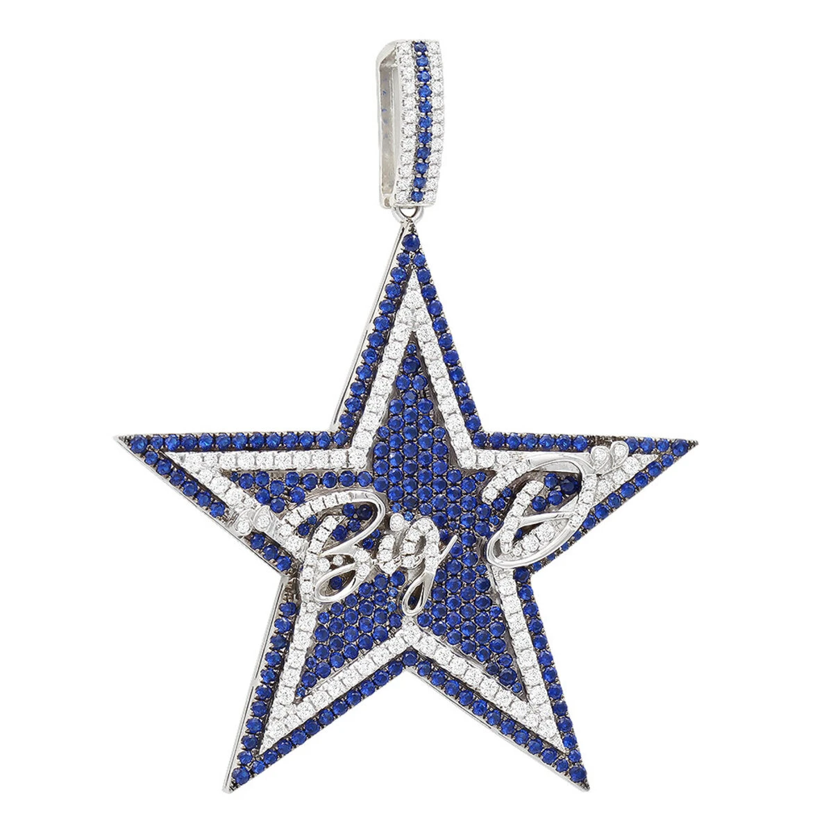 Iced Out Large Star Name Pendant In Sterling Silver For Men 3 Iced Out Large Star Name Pendant In Sterling Silver For Men