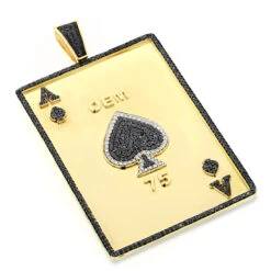 Ace Of Spades Diamond Pendant 10K Yellow Gold Card 11.45ct