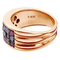 Customizable Rubies And Black Diamonds Ring For Men & Women 14K White Gold Band -Its Hot Jewelry Shop customizable rubies and black diamonds ring for men women 14k gold band 100523 back rose