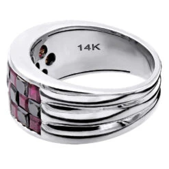 Customizable Rubies And Black Diamonds Ring For Men & Women 14K White Gold Band -Its Hot Jewelry Shop customizable rubies and black diamonds ring for men women 14k gold band 100523 back white